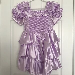 Floral Ruffle Three Tier Purple Dress Toddler Girl Size 12 Bow Zipper Back